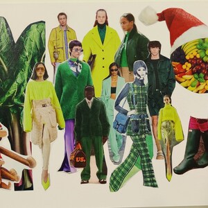 Fashion Christmas Card &quot;Green Christmas&quot; in Collage Technique