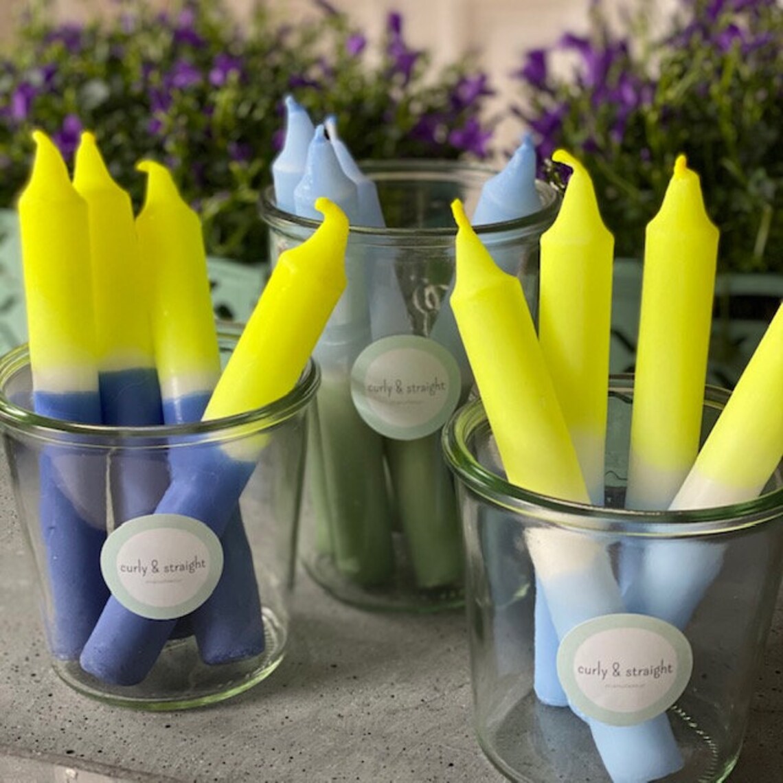 Dip Dye candles set of 4 candles handdipped gradient blue Etsy