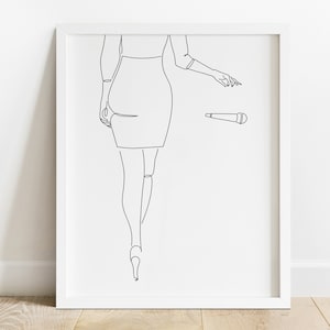 Woman Mic Drop Line Drawing, Women Power Poster, Feminist Wall Art, Motivational Wall Decor, Girl Power Printable, Strong Women Art, Fierce