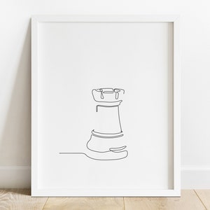 Rook Chess Piece Line Drawing, Chess Wall Art, Rook Poster Printable, Gift for Chess Lover, Black White Wall Decor, Simple Chess Artwork