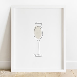 Champagne Wall Art, Champagne Wall Decor, Wine Wall art, Wine Wall Decor, Wine Wall Art, Line Drawing, Line Art Poster, Printable Wall Art