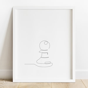 Pawn Chess Piece Line Drawing, Chess Wall Art, Pawn Poster, The Queen&#39;s Gambit, Game Line Art, Soldier Printable, Black White Wall Decor