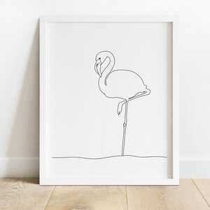 Flamingo Line Art, Line Drawing Flamingo, Animal Wall Poster, Flamingo Printable, Minimalistic Wall Art, Animal Line, Printable Wall Art