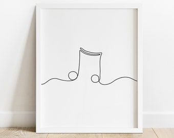 Line Drawing Music Notes, Music Notes Line Art, Printable Wall Art, Music Note Poster, Gift for Musician, Music Lover Gift, Music Artwork