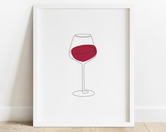 Wine Wall Art, Wine Wall Decor, Red Wine Wall Art, Wine Glass Wall Art, Poster Line Art, Wine Glass Line Drawing, Printable Wall Art