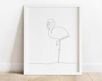Flamingo Line Art, Line Drawing Flamingo, Animal Wall Poster, Flamingo Printable, Minimalistic Wall Art, Animal Line, Printable Wall Art