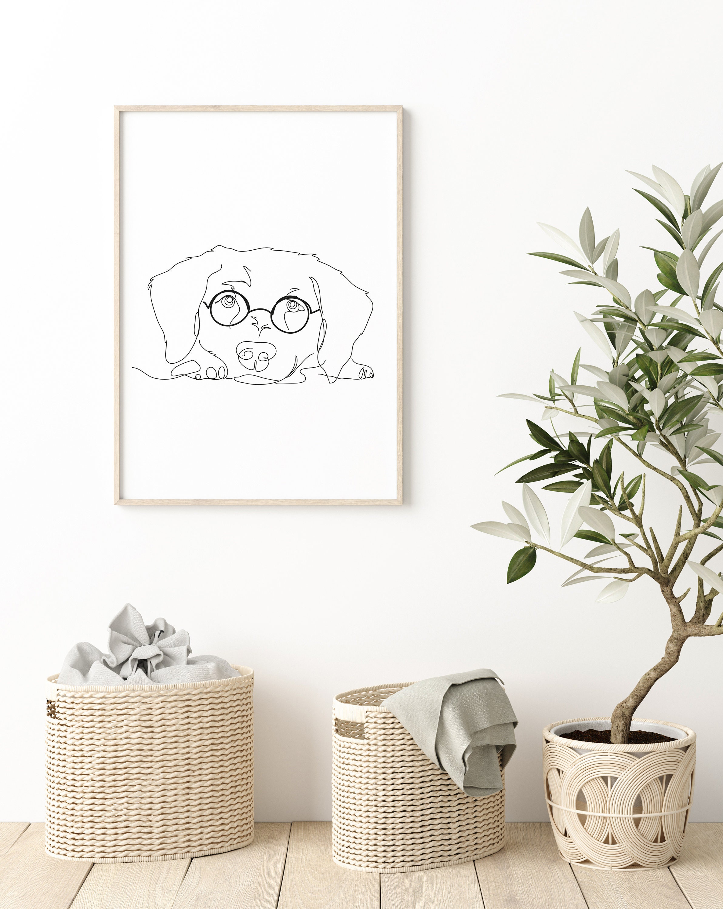 Golden Retriever Labrador Puppy With Glasses Line Drawing, Dog Lying ...