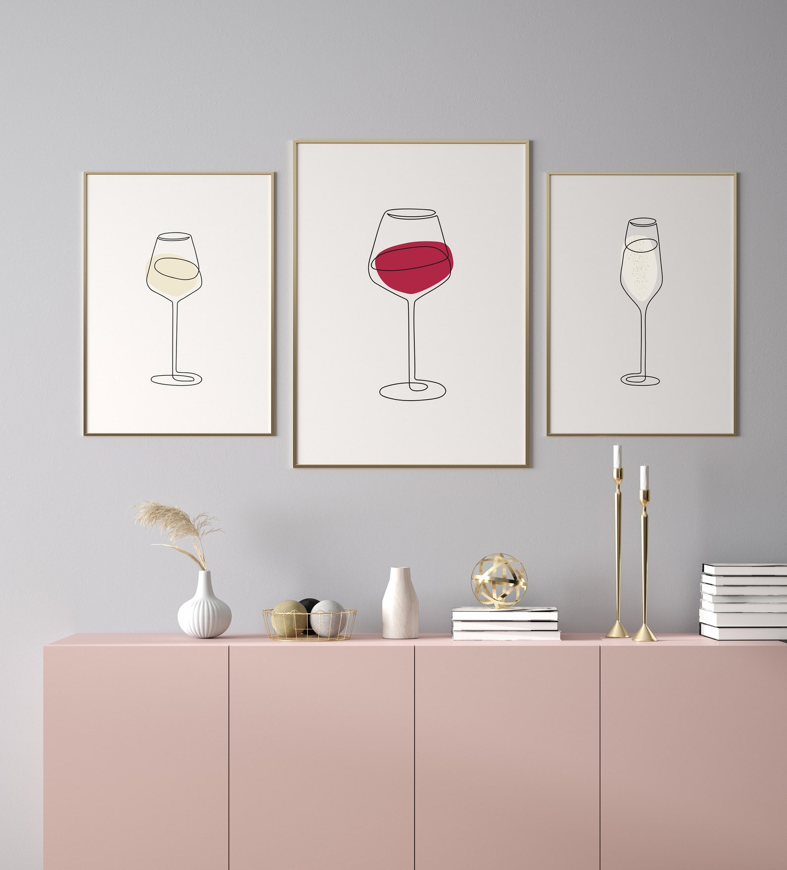 Wine Glass Line Art, Wine Glasses Line Drawing, Wine Poster, Wine Wall