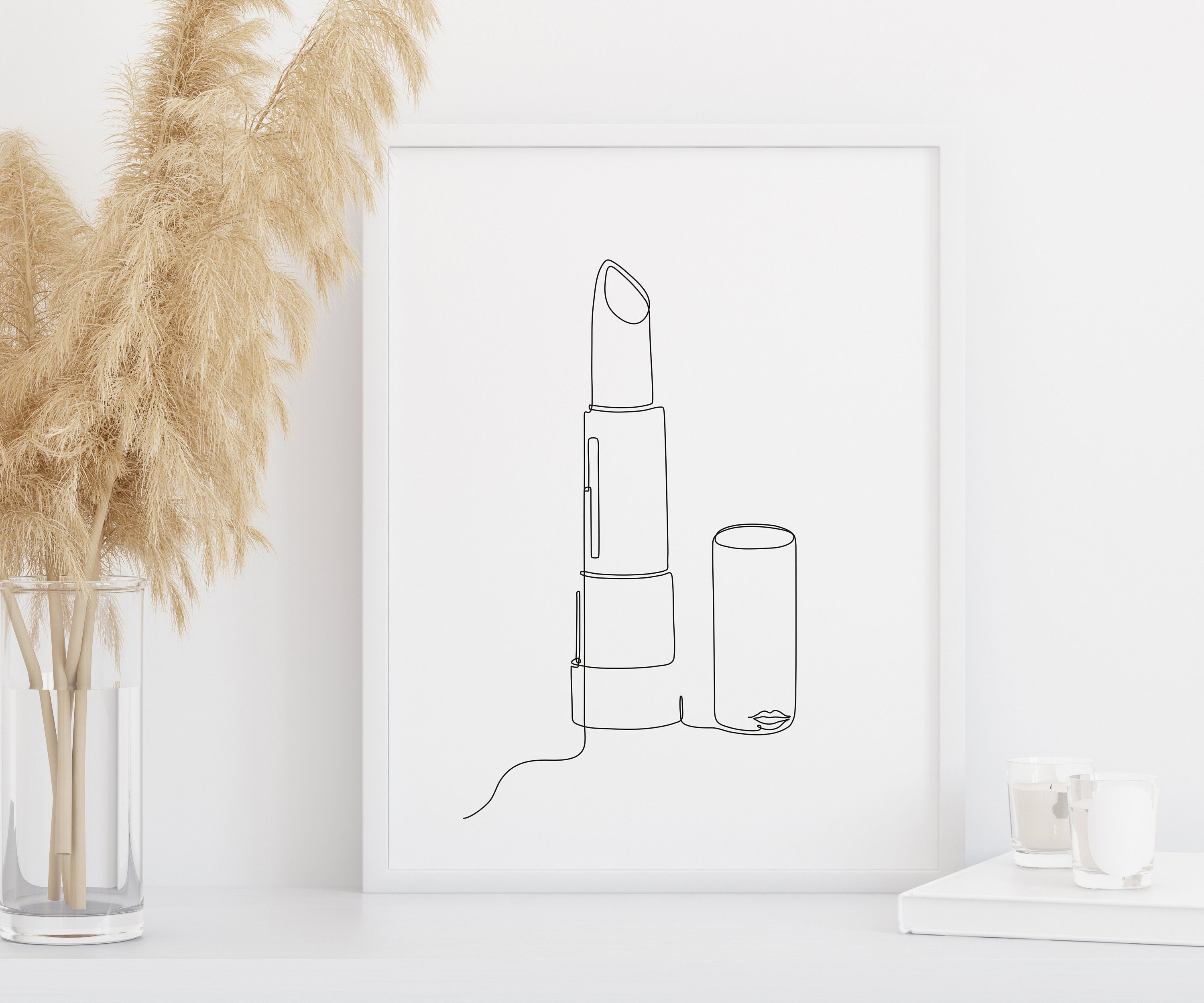 Lipstick Line Drawing Makeup Line Art Minimalistic Beauty Etsy