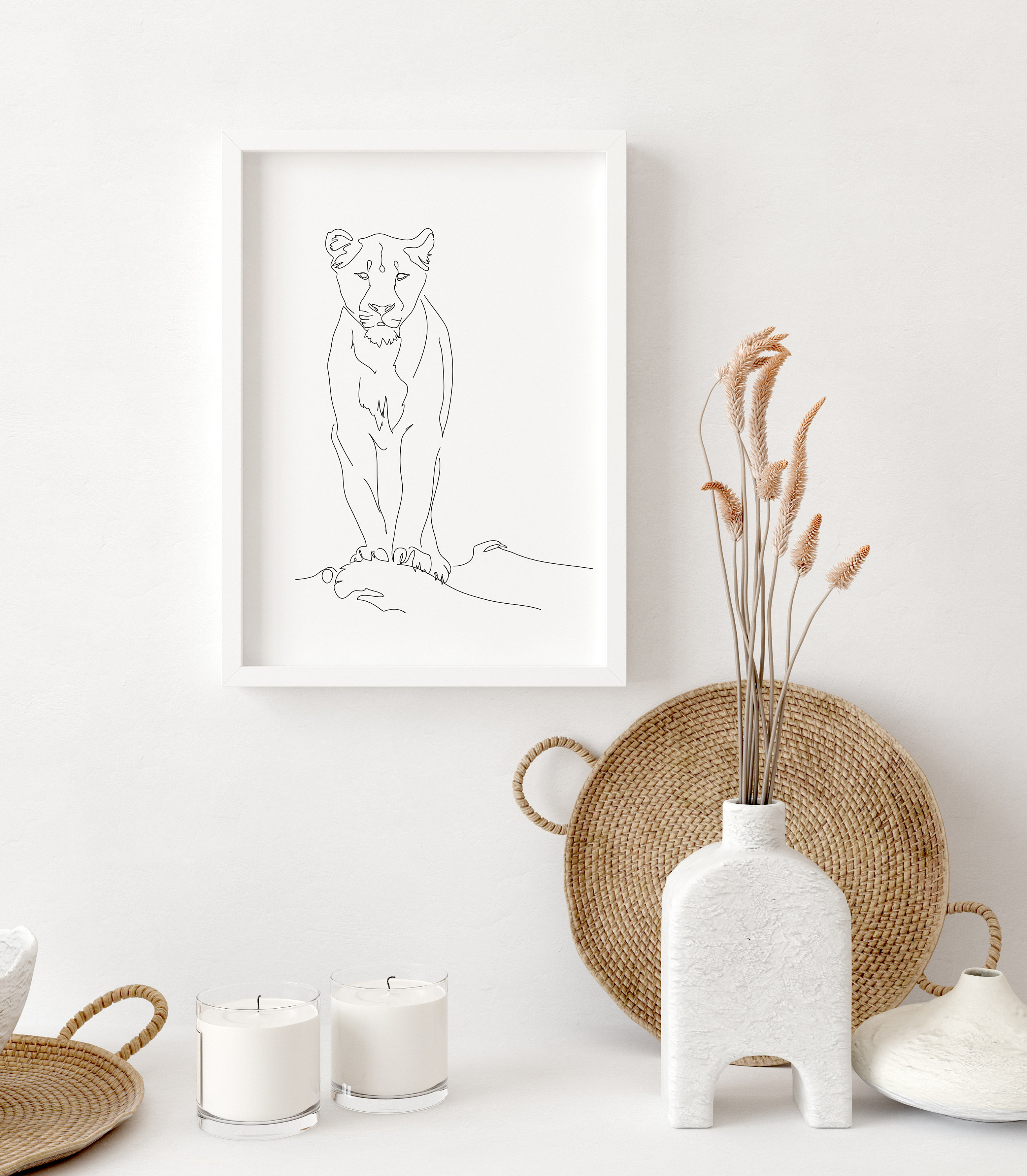 Lioness Line Art, Black and White Lion Line Drawing, Strong Fierce ...