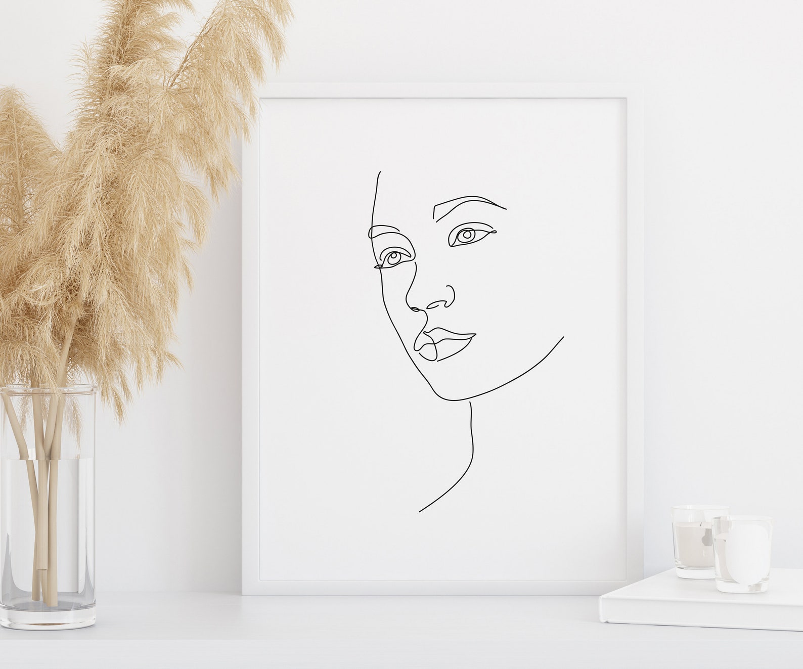 Beautiful Woman Portrait Line Drawing, Female Portrait Illustration