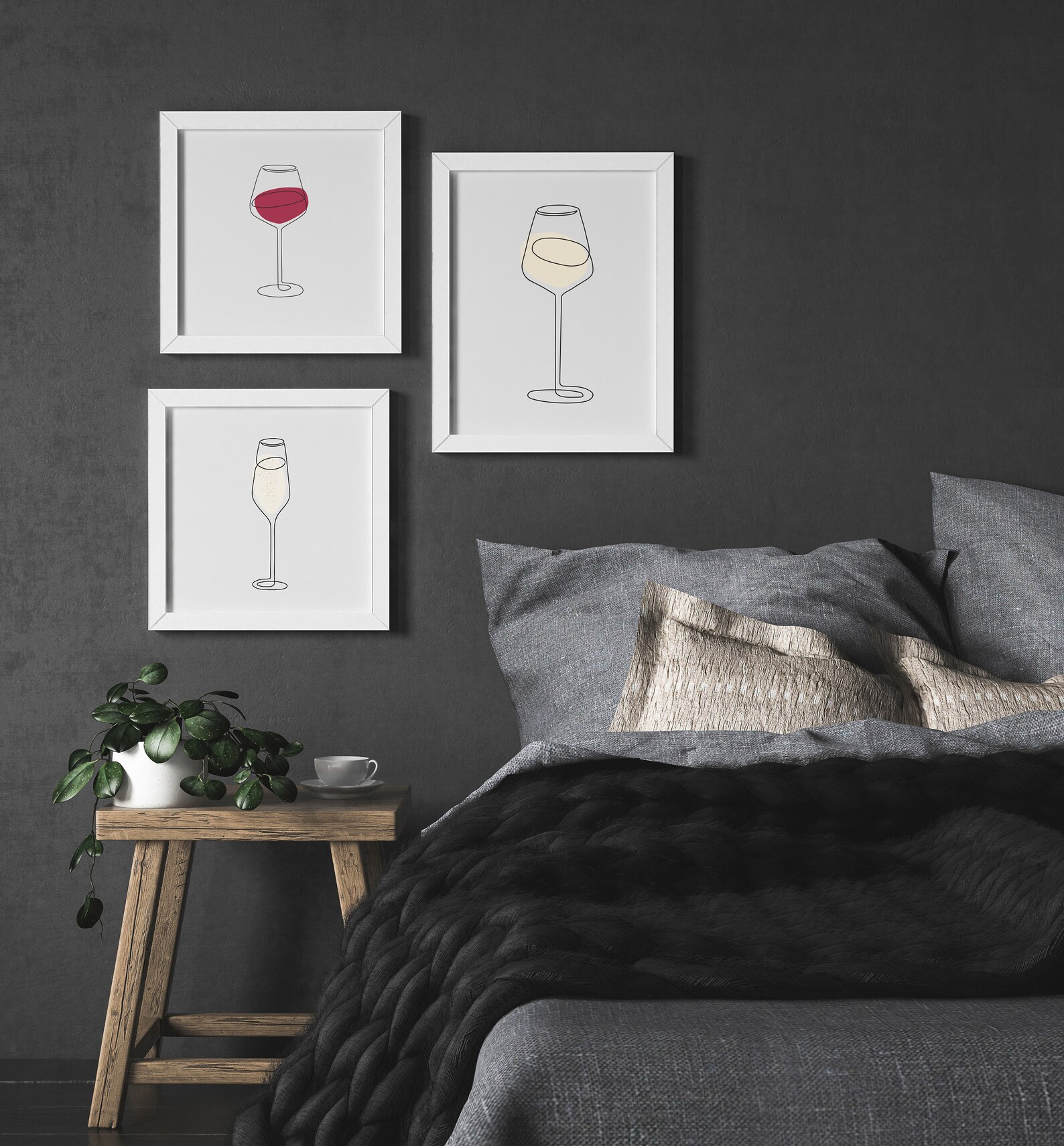 Wine Glass Line Art, Wine Glasses Line Drawing, Wine Poster, Wine Wall