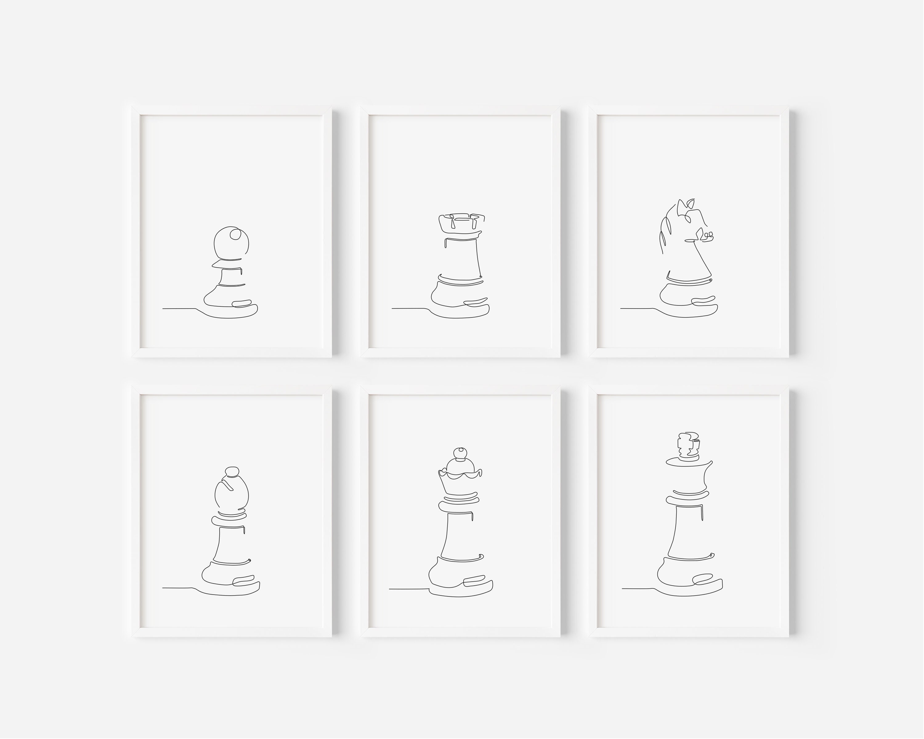 Chess Wall Art Chess Pieces Line Drawing King Queen Etsy