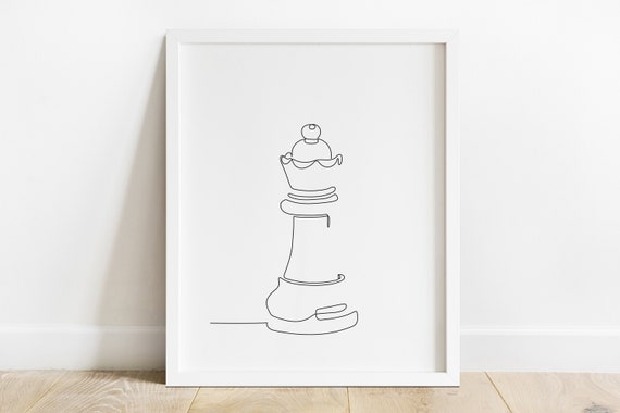 Continuous One Line Drawing of Chess Pieces. King Queen Chess