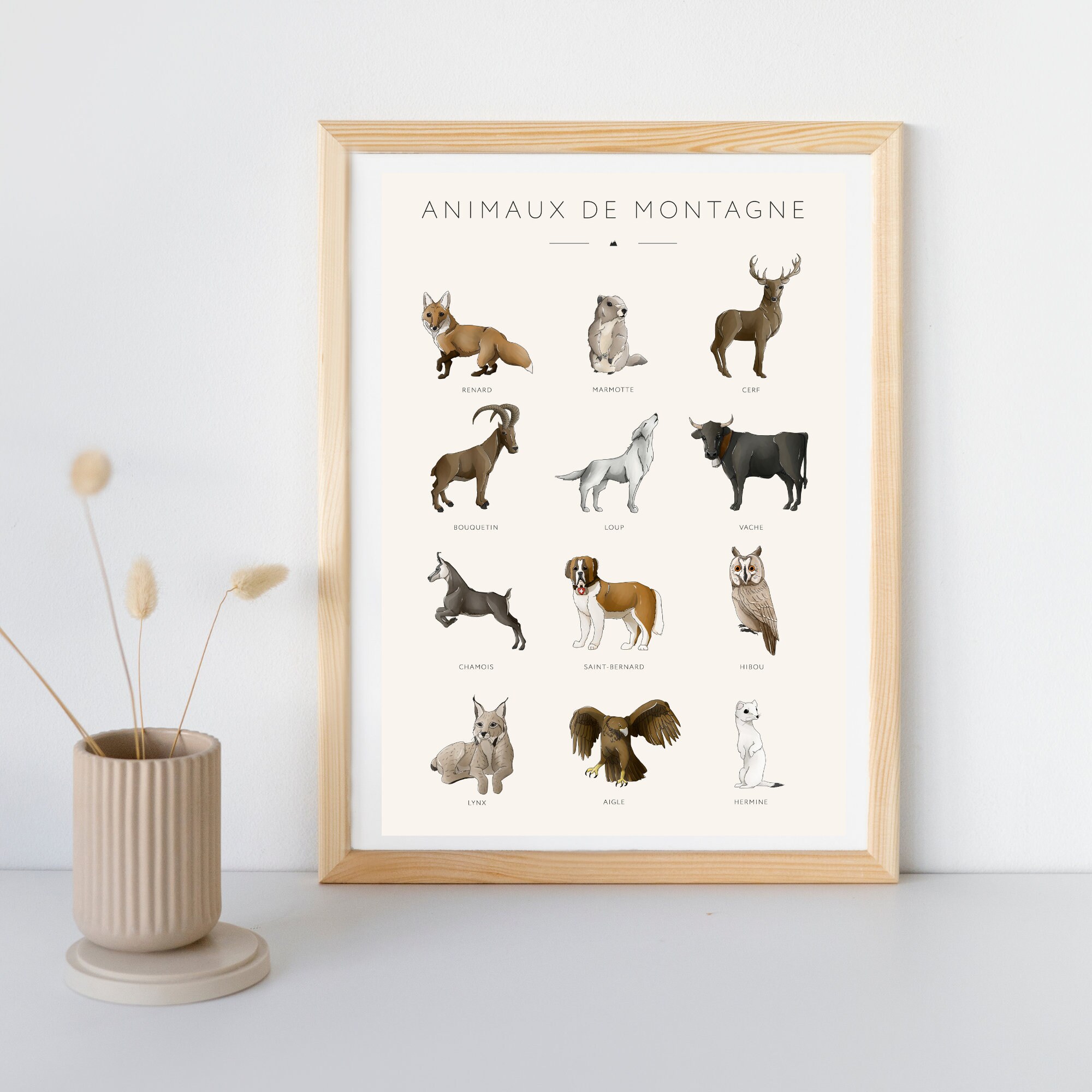 Affiche Animaux de Montagne, Décoration Murale Chalet, Cadeau sur Le Thème et Montagne