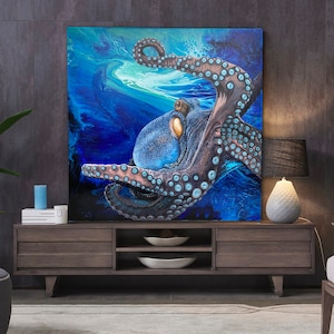 Octopus acrylic painting 100x100cm original unique Pouring