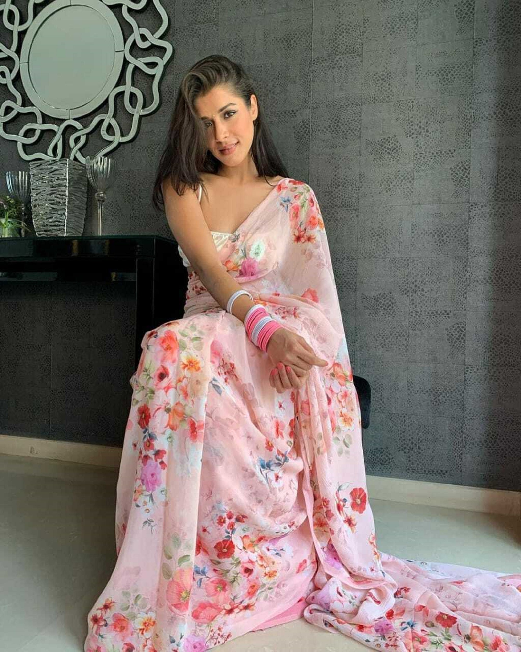 Floral Satin Silk Saree Designer 