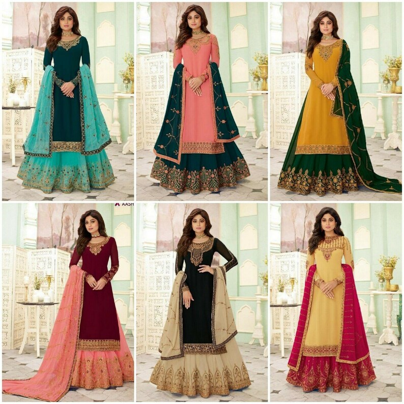Stone work Salwar Kameez Indian Pakistani Palazzo Wedding Lehenga Dress RD Designer Salwar Kameez Plazo Suit Fox Georgette With Embroidery
