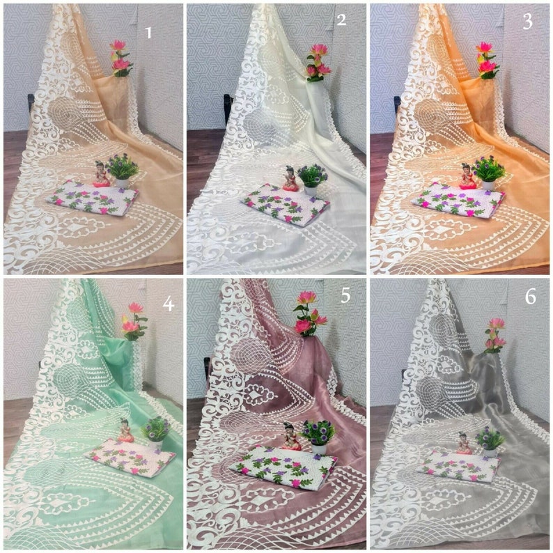 Indian Designer Saree Organza Silk Heavy Embroidery Work Sari Party Wear Bridal Pakistani Fancy Sari MA