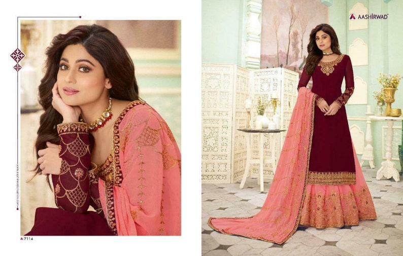 Stone work Salwar Kameez Indian Pakistani Palazzo Wedding Lehenga Dress RD Designer Salwar Kameez Plazo Suit Fox Georgette With Embroidery