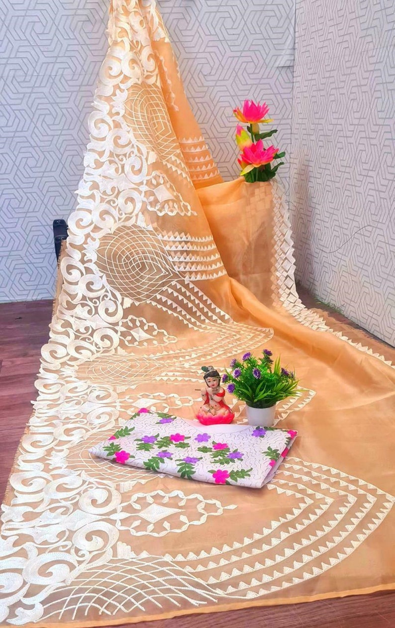 Indian Designer Saree Organza Silk Heavy Embroidery Work Sari Party Wear Bridal Pakistani Fancy Sari MA