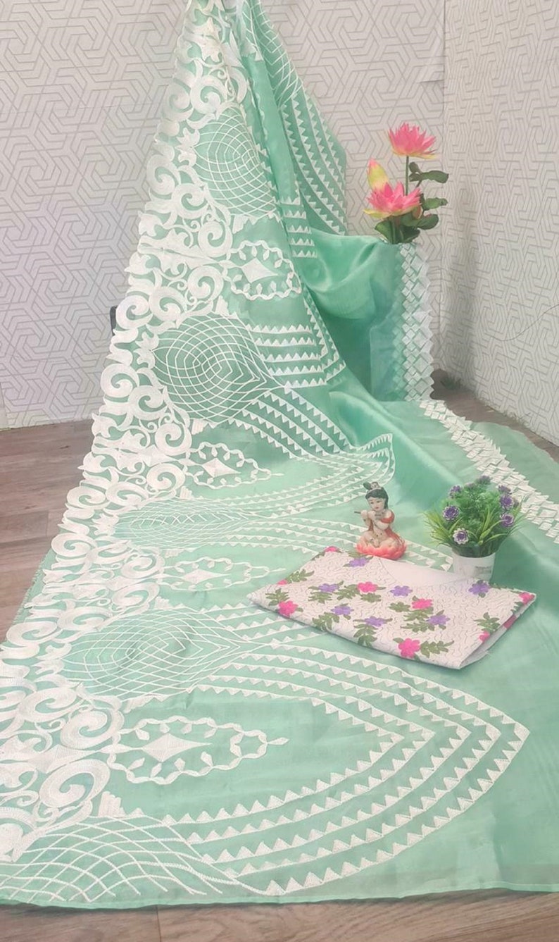 Indian Designer Saree Organza Silk Heavy Embroidery Work Sari Party Wear Bridal Pakistani Fancy Sari MA