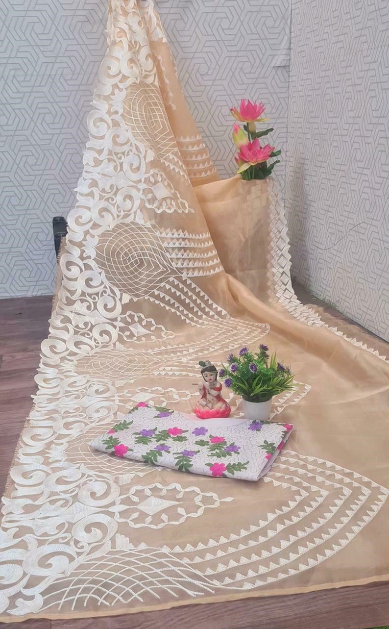 Indian Designer Saree Organza Silk Heavy Embroidery Work Sari Party Wear Bridal Pakistani Fancy Sari MA