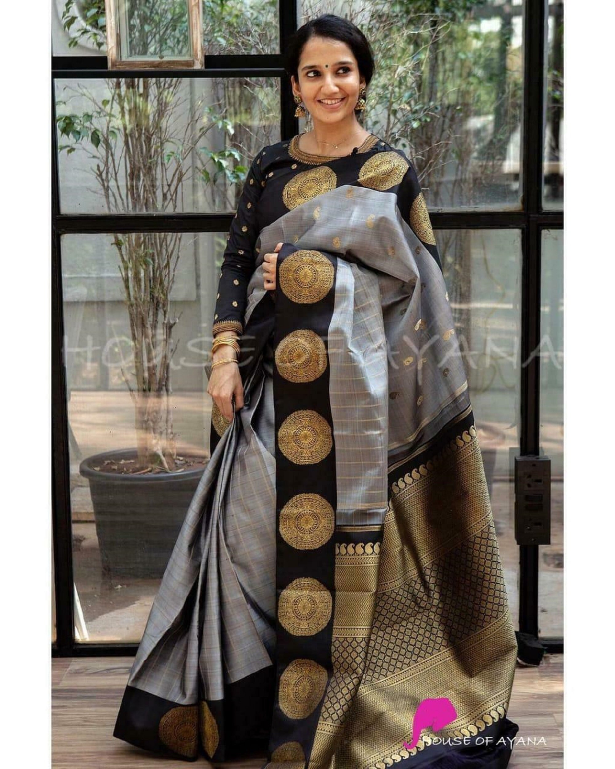 Kanchipuram Silk Designer Saree Bollywood Ethnic Wear Sari Blouse Bri…