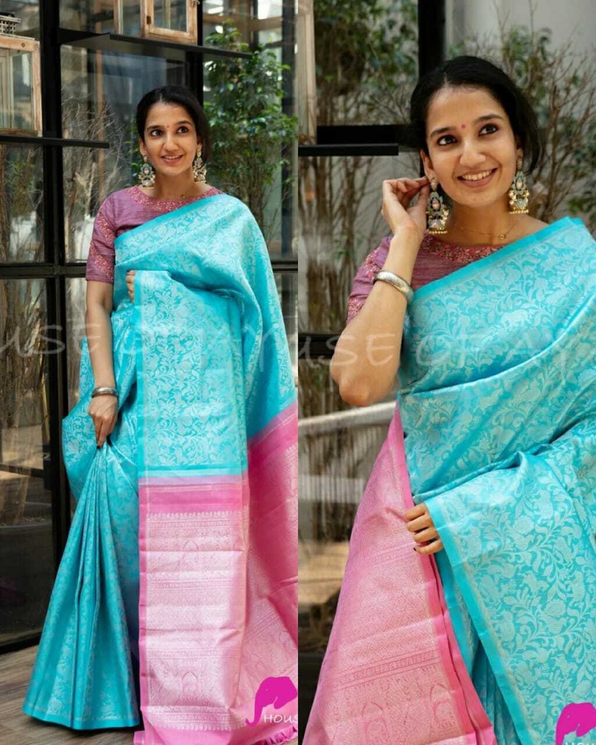 Saree Sari Wadding Wear Attractive Kanchipuram Silk Saree With - Etsy  Denmark