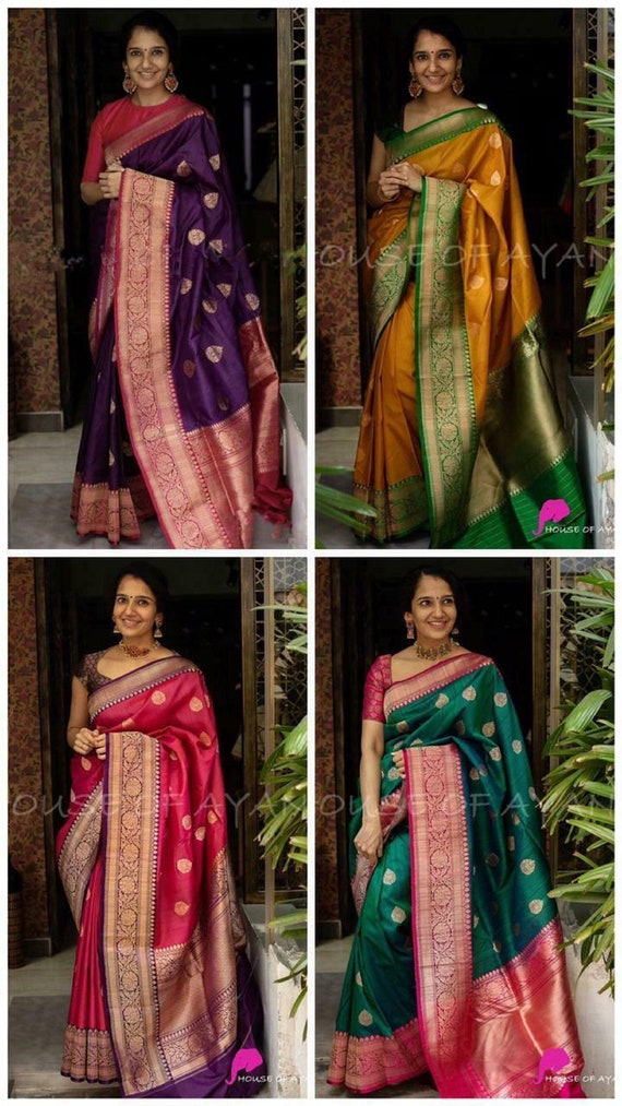 Saree Sari Designer Bollywood Cotton Silk Sari Traditional Kanchipuram Indian SV 