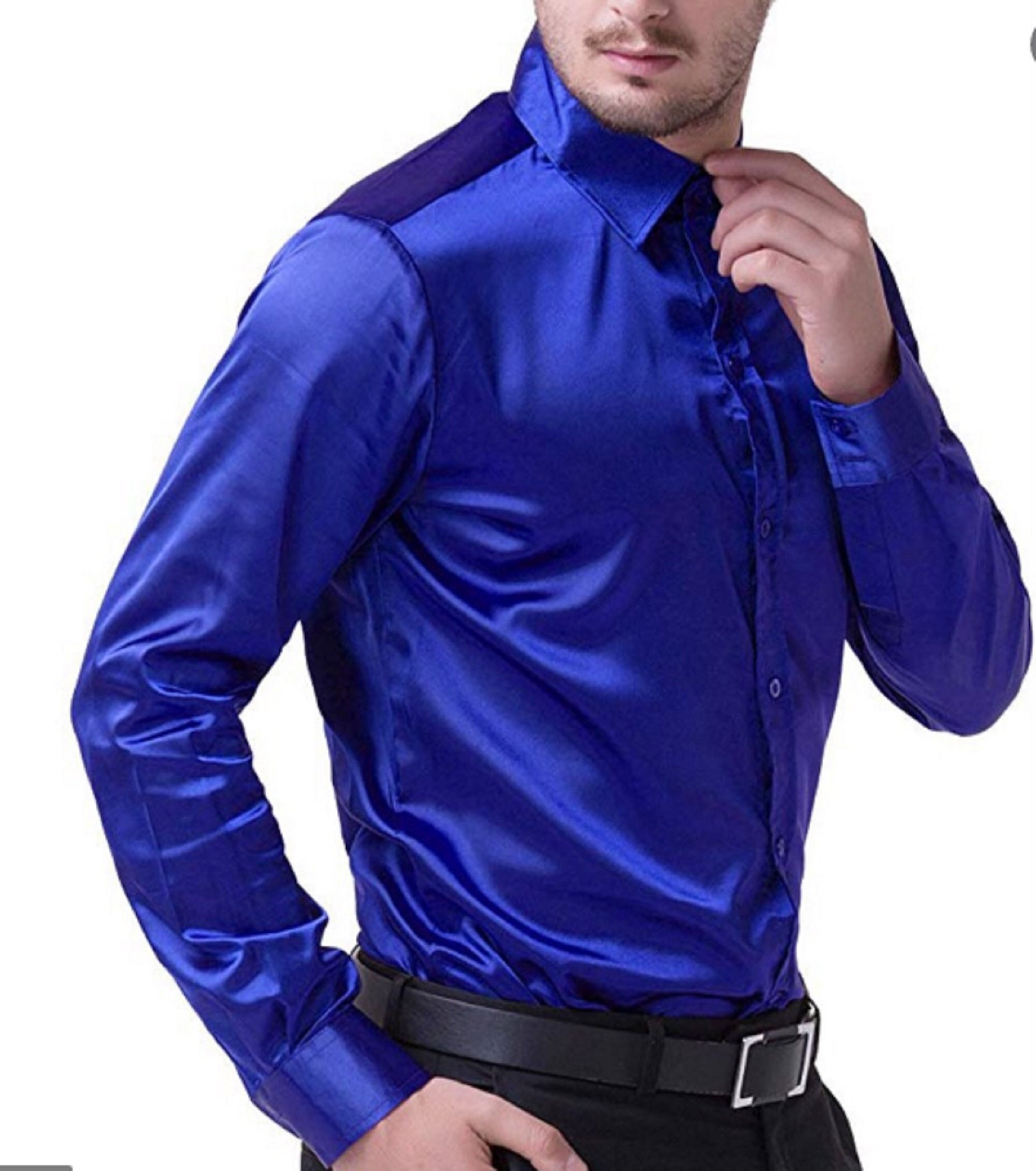 Camisa de seda satinada para hombres camisas para - Etsy España