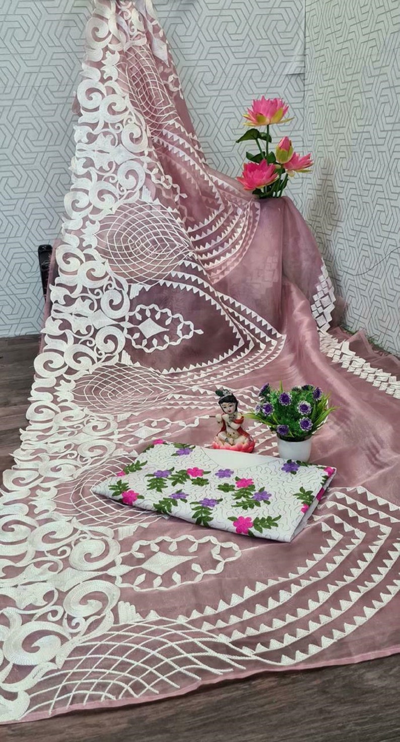 Indian Designer Saree Organza Silk Heavy Embroidery Work Sari Party Wear Bridal Pakistani Fancy Sari MA