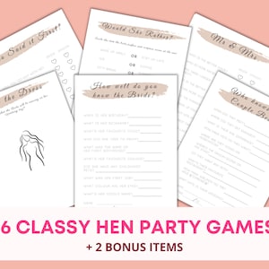 Classy Hen Party Games Bundle | Blush Pink Printable Games for a Fun, Elegant Hen Do | Instant Download