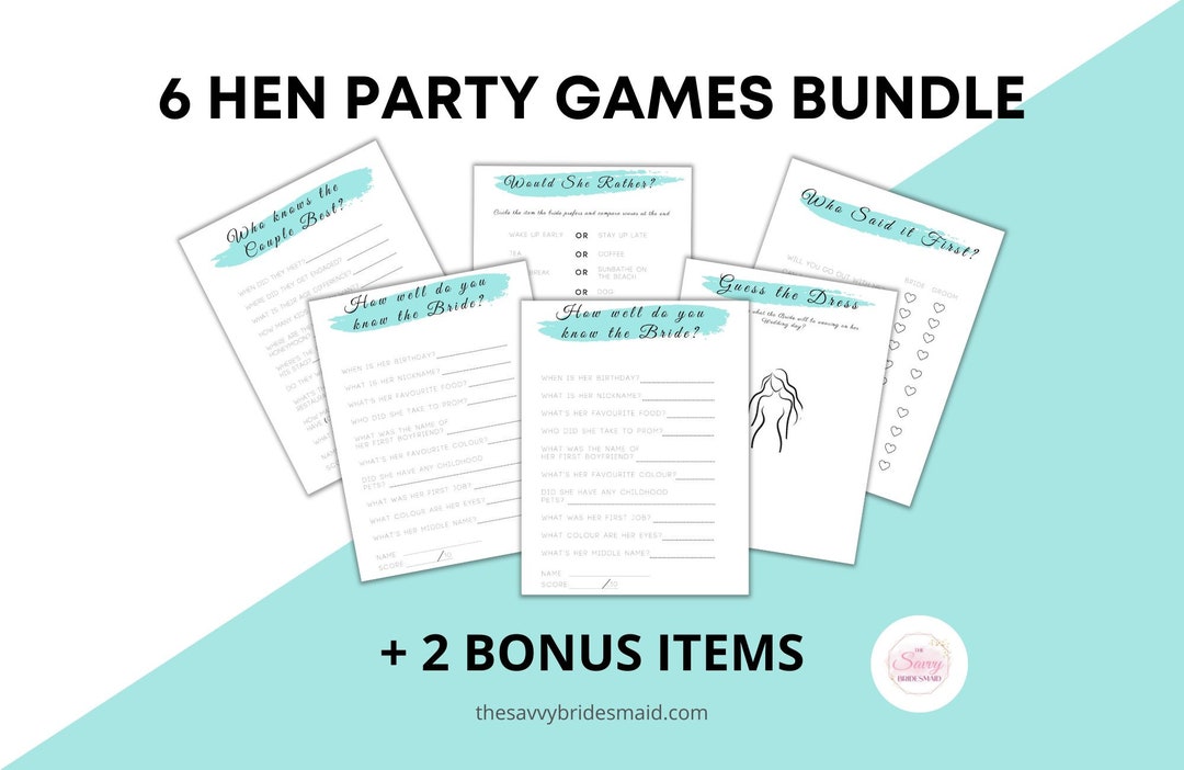Blue Hen Party Games Bundle: 6 Printable Activities (digital Download ...