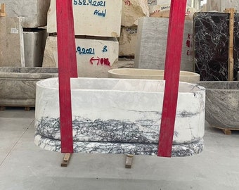 Custom White Marble Bathtub – Handmade Natural Stone Soaking Tub