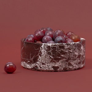 Burgundy Marble Fruit Bowl, Luxury Marble Snack Bowl, Rose Marble Bowl for Accessories