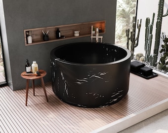 Round Marble Soaking Bathtub – Japanese Style Stone Tub