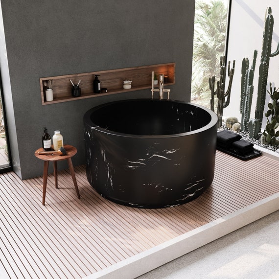 Round Marble Soaking Bathtub – Japanese Style Stone Tub