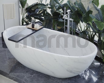 Marble Freestanding Bathtub – Hand Carved Natural Stone Luxury Soaking Tub – Custom Bathroom Statement Piece