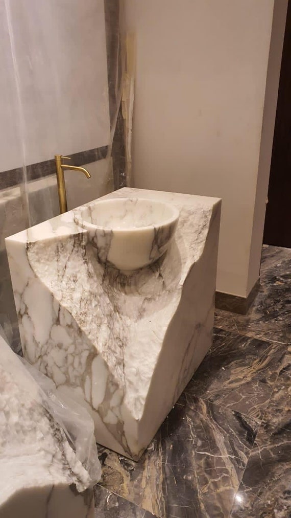 Natural Marble White Pedestal Sink Bathroom Sink Etsy