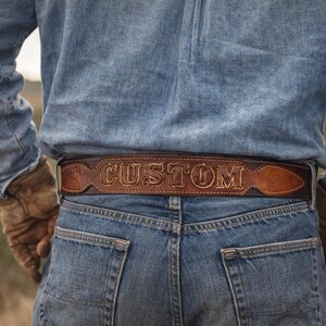 Personalized Western Leather Belt | Full Grain Cowboy Belt | Retro Country Style | Custom Name Embossed Belt | Rustic Gift for Him image 8