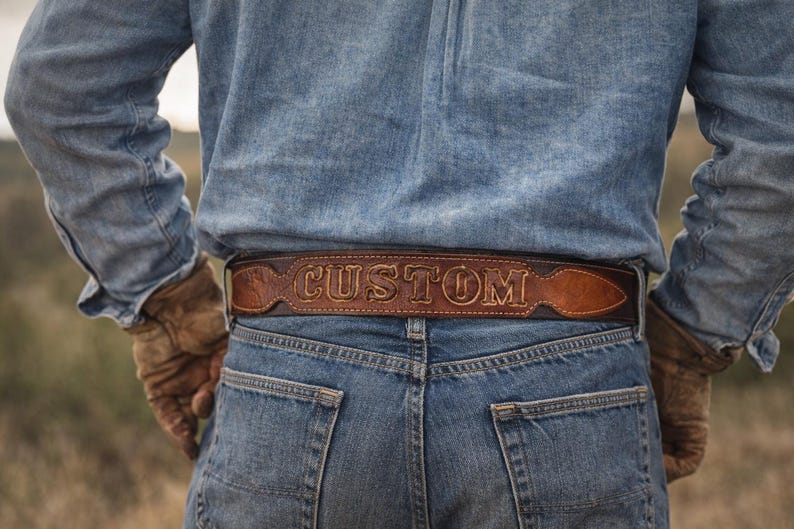Personalized Western Leather Belt | Full Grain Cowboy Belt | Retro Country Style | Custom Name Embossed Belt | Rustic Gift for Him image 8