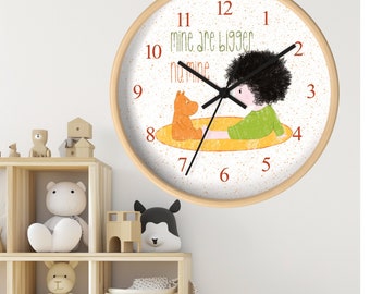 Nursery Theme Wall Clock - Silent Toddler Clock - Mine Are Bigger - Girl Wall Decor Clock