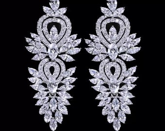 Jasmine Gorgeous Luxury Accessories Cubic Zirconia Big Long Bridal Earring