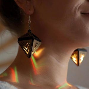 LED Wood Lantern Earrings - Christmas Gift - Light-Up Festival Jewelry - V2
