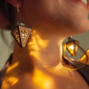 Laser Cut Light Up Wood Earrings LED Festival Attire image 1