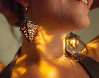 Laser Cut Light Up Wood Earrings - LED - Festival Attire