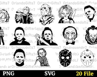 Asesinos de películas de terror de Halloween Svg, Asesinos de películas de terror PNG, Amigos Halloween SVG, Halloween SVG,Escuadrón de terror, Amigos de terror de Halloween