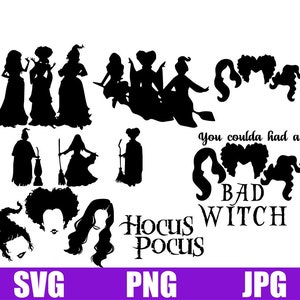 Hocus Pocus SVG, Sanderson Svg, Halloween Svg, Sanderson Sisters SVG, Monograma Clipart, Sombrero de Bruja SVG, Cricut, Archivos de corte de silueta