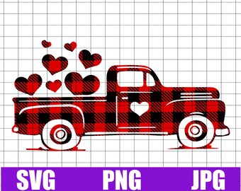 Alla hjärtans dag röd lastbil Svg, jpg png Alla hjärtans dag vintagelastbil, Alla hjärtans dag buffalo rutig lastbil Svg, Alla hjärtans dag svg, Lastbil med hjärtan svg